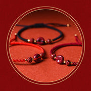 Buddha Stones Handmade Cinnabar Peace Buckle Lotus Calm Blessing Braided Rope Bracelet Bracelet BS 21