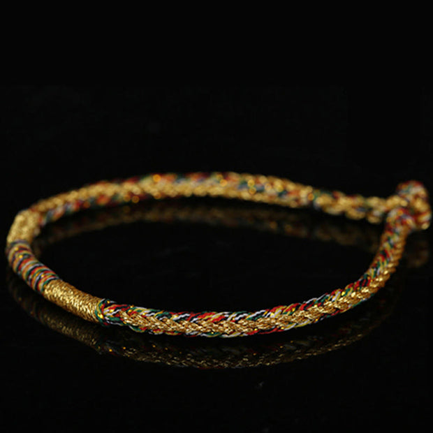 Buddha Stones Handmade Gold Multicolored Rope Protection Braided Bracelet Anklet Bracelet Anklet BS 15