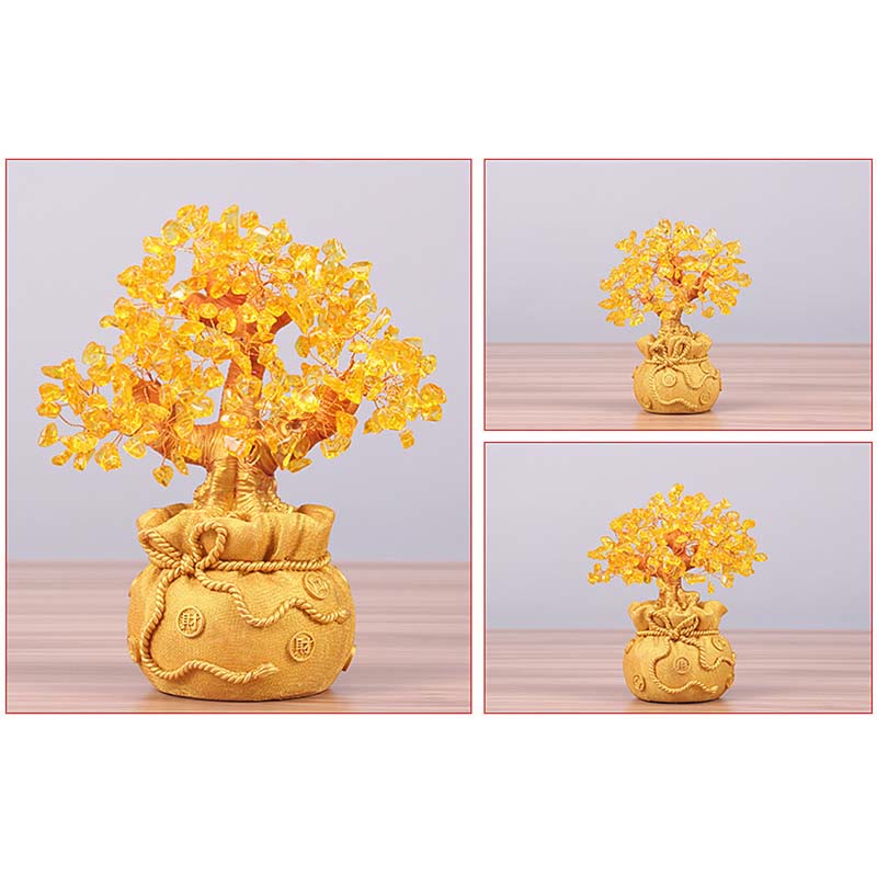 Buddha Stones Natural Citrine Money Tree Gemstone Ornament - Feng