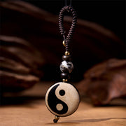 Buddha Stones Natural Agate Yin Yang Dzi Bead Balance Keychain Key Chain BS Yin Yang Black and White Keychain(Size 3cm*1cm*9cm)