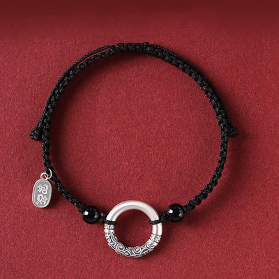 Buddha Stones 925 Sterling Silver Black Onyx Peace Buckle Fu Character Charm Bracelet