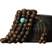 Buddha Stones 108 Mala Beads Nha Trang Agarwood Turquoise Prayer Meditation Bracelet Mala Mala Bracelet BS 7