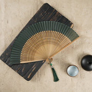 Buddha Stones Simple Cherry Flower Hollow Engraved Handheld Bamboo Folding Fan