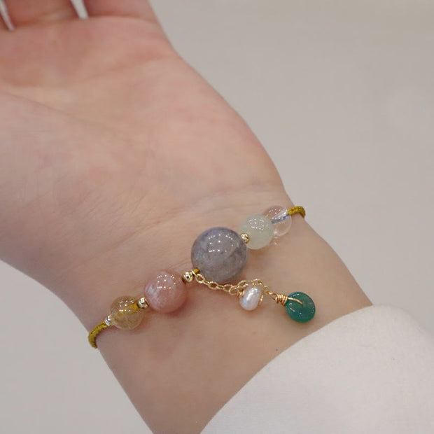 Buddha Stones Moonstone Sunstone Beads Peace Buckle Charm Healing Bracelet Bracelet BS 24