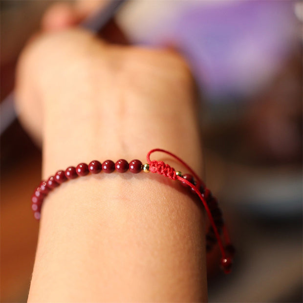 Buddha Stones Natural Cinnabar Blessing Red String Braided Bracelet Anklet