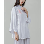 Buddha Stones 2Pcs Tang Suit Frog-Button Shirt Top Pants Meditation Tai Chi Cotton Linen Women's Set Women's Meditation Cloth BS 1