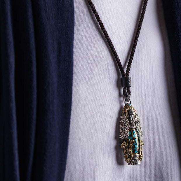 Buddha Stones Tibetan Nine-Eye Dzi Bead Turquoise Buddha Wealth Rotation Necklace (Extra 30% Off | USE CODE: FS30) - image 2