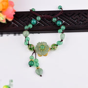Buddha Stones Natural Green Jade Luck Dangling Flower Bracelet Bracelet BS 7