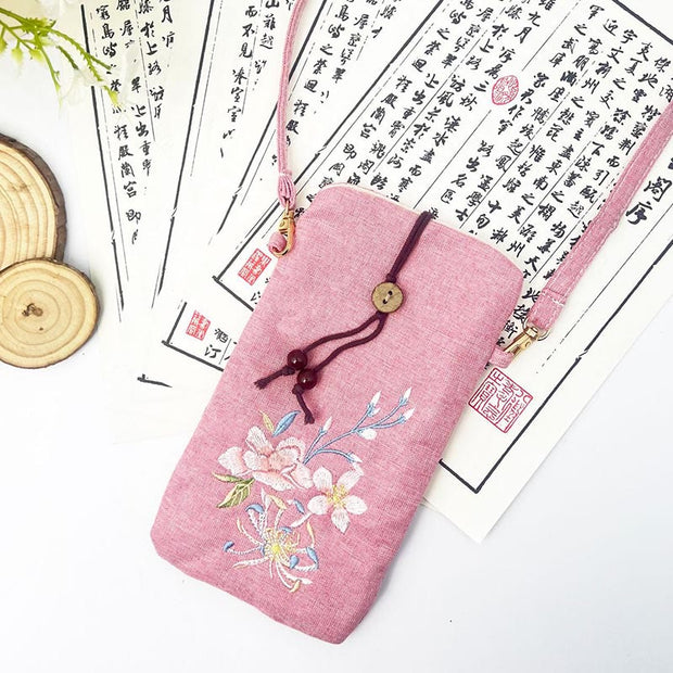 Buddha Stones Small Embroidered Flowers Crossbody Bag Shoulder Bag Cellphone Bag 11*20cm 42
