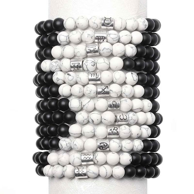 Buddha Stones 12 Constellations of the Zodiac Natural Frosted Stone White Turquoise Bead Fortune Bracelet
