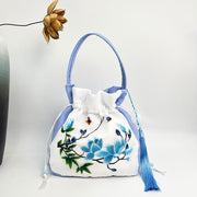 Buddha Stones Suzhou Embroidery Rabbit Lotus Epiphyllum Peony Magnolia Silk Tote Crossbody Bag Shoulder Bag Handbag