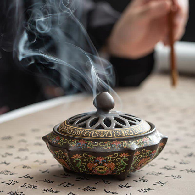 Buddha Stones Tibetan Floral Pattern Ceramic Blessing Incense Burner Decoration (Extra 35% Off | USE CODE: FS35) - image 14