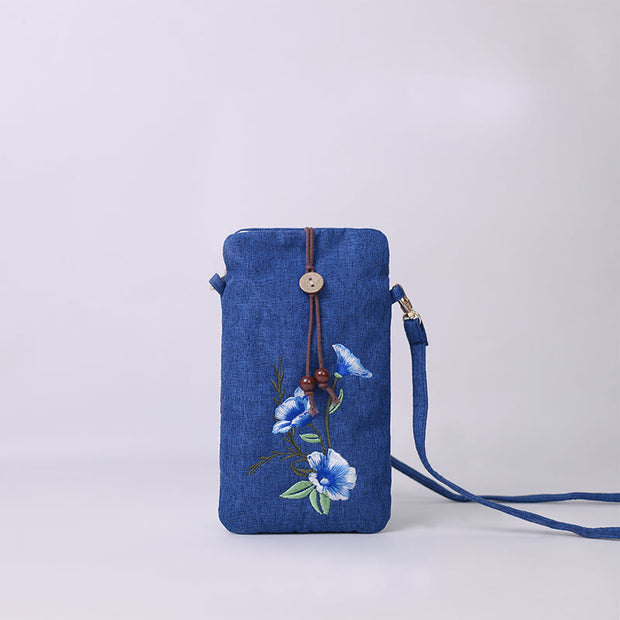 Buddha Stones Small Embroidered Flowers Crossbody Bag Shoulder Bag Cellphone Bag 11*20cm 3