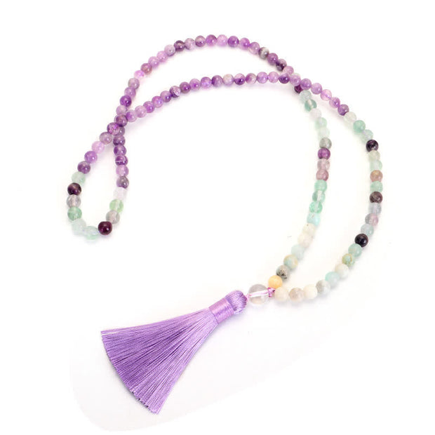 108 Mala Beads Amethyst Fluorite Amazonite Spiritual Positive Tassel Bracelet