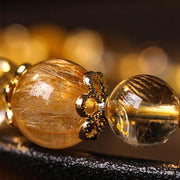 Buddha Stones Natural Citrine Amethyst Rutilated Quartz Prosperity Protection Bracelet Bracelet BS 4