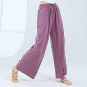 Buddha Stones Loose Cotton Drawstring Wide Leg Pants For Yoga Dance With Pockets Wide Leg Pants BS Purple XL(Waist 76cm/Hips 136cm/Length 106cm)