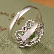 Buddha Stones 925 Sterling Silver Natural Hetian Cyan Jade Hollow Design Luck Ring Earrings Set Bracelet Necklaces & Pendants BS 4