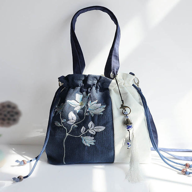 Buddha Stones Embroidered Grass Flowers Cherry Blossom Canvas Tote Crossbody Bag Shoulder Bag Handbag 9