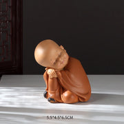 Buddha Stones Small Mini Meditation Praying Monk Serenity Resin Home Decoration Decorations BS Taking A Nap Monk 5.5*4.5*6.5cm