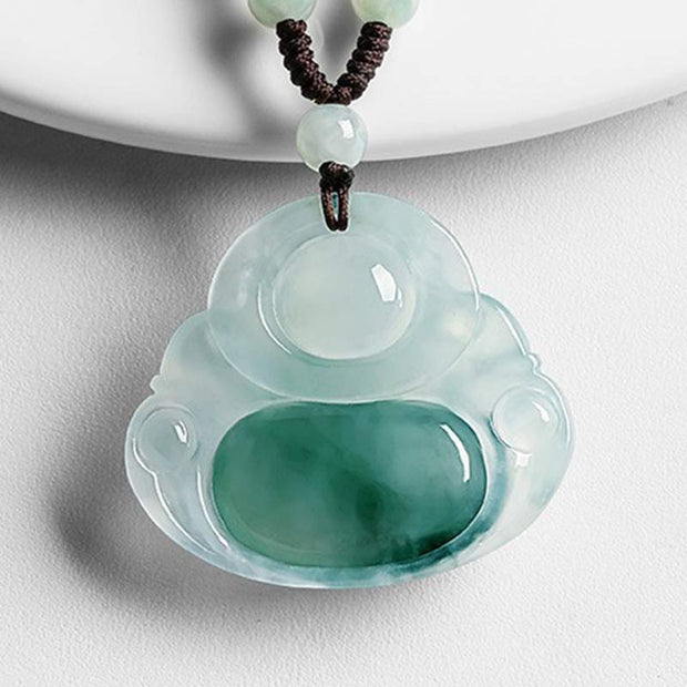 Buddha Stones Cyan Jade Luck Necklace Pendant