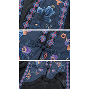 Buddha Stones Jacquard Flowers Birds Embroidery Design Long Sleeveless Vest