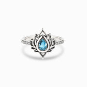 Buddha Stones Sterling Silver Lotus Zircon Blessing Protection Ring Ring BS Blue US12