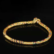 Buddha Stones Handmade Gold Multicolored Rope Protection Braided Bracelet Anklet Bracelet Anklet BS 10