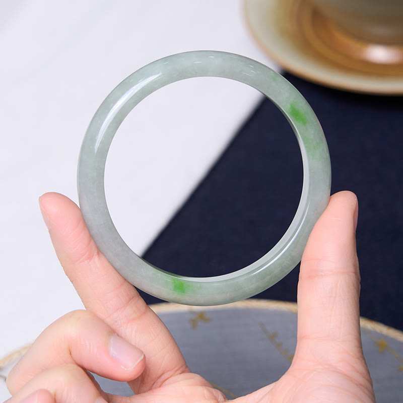 100% Natural Jade Bangle Bracelet For Women – Hand-Carved Blue Chalcedony Or Amethyst, 54-64mm Sizes, With Certificate & Gift Pouch