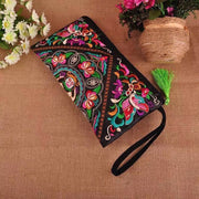 Buddha Stones Dragon Butterfly Cosmos Flower Embroidery Wallet Shopping Purse Purse BS Butterfly Flower 14*25cm