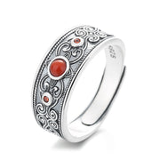 Buddha Stones 925 Sterling Silver Embedded Red Agate Auspicious Clouds Logical Thinking Ring 5