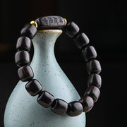 Buddha Stones Tibetan Ebony Wood Barrel Beads Lucky And Treasure Balance Bracelet 11