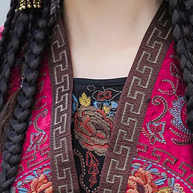 Buddha Stones Vintage Peony Flowers Embroidery Design Sleeveless Vest 4