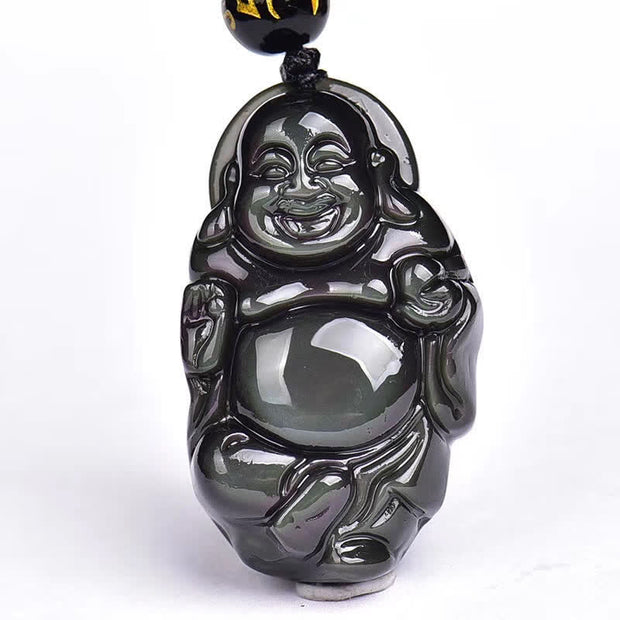 Natural Rainbow Obsidian Laughing Buddha Inner Peace Necklace Pendant Necklaces & Pendants BS 13