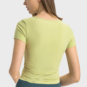 Buddha Stones Women Ribbed Short Sleeve T-Shirt Top High Waist Shorts Pants For Sports Yoga 3
