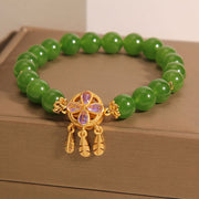 Buddha Stones Green Jade Dreamcatcher Four Leaf Clover Luck Bracelet