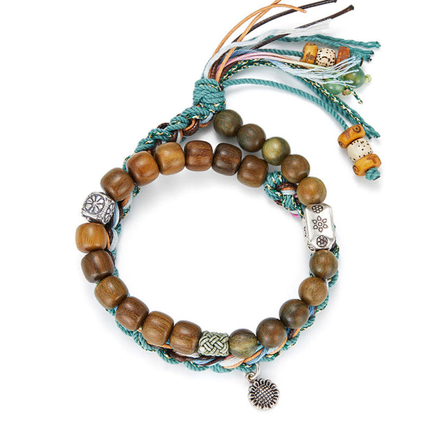 Buddha Stones 925 Sterling Silver Green Sandalwood Bodhi Seed Handmade Positive Bracelet