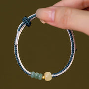 Buddha Stones 925 Sterling Silver Hetian Jade Bead Abundance Braided Rope Bracelet