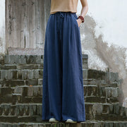 Buddha Stones Drawstring Wide Leg Pants Casual Women's Yoga Pants With Pockets Wide Leg Pants BS Blue(Waist 66-98cm/Hips 120cm/Length 99cm)