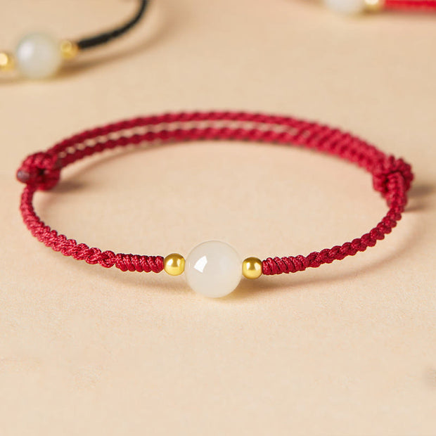 Buddha Stones Handcrafted Round Jade Lucky Bead Prosperity Braided Bracelet