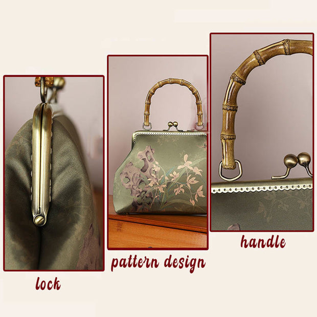 Buddha Stones Fragrant Cloud Yarn Bamboo Handle Metal Chain Crossbody Bag Handbags Crossbody Bag&Handbags BS 4