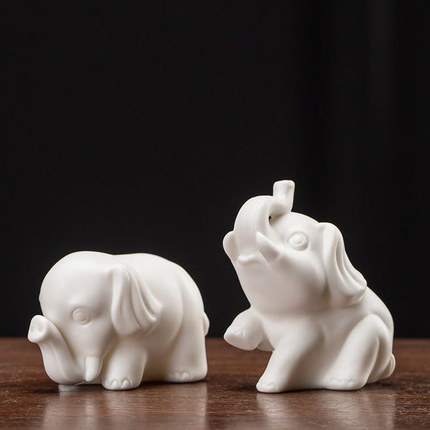 Buddha Stones Small Elephant Statue White Porcelain Ceramic Strength Home Desk Decoration