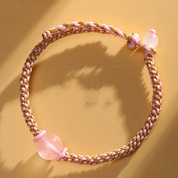 Buddha Stones Handmade Red Agate Amethyst Golden Rutilated Quartz Pink Crystal Bead Calm Braided Bracelet Bracelet BS Pink Crystal(Wrist Circumference 14-17cm)