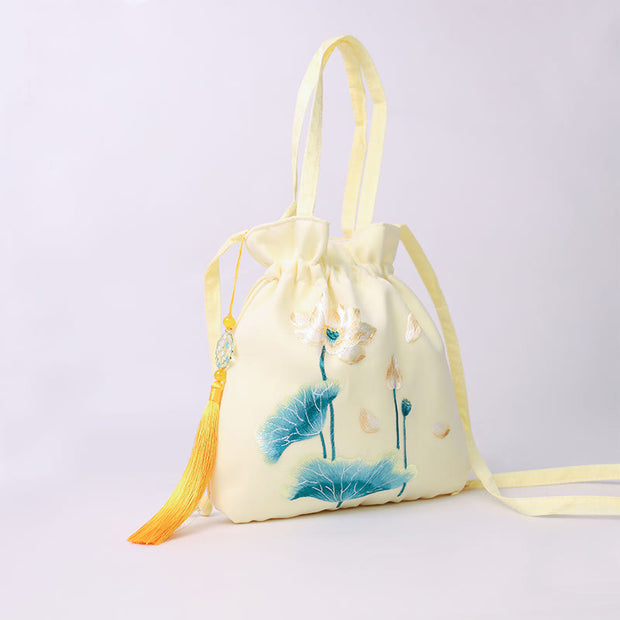 Buddha Stones Lotus Peony Epiphyllum Phoenix Suzhou Embroidery Cotton Linen Tote Crossbody Bag Shoulder Bag Handbag 10