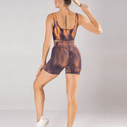 Buddha Stones 2Pcs Tie Dye Seamless Crop Top Bra Shorts Sports Fitness Gym Yoga Outfits