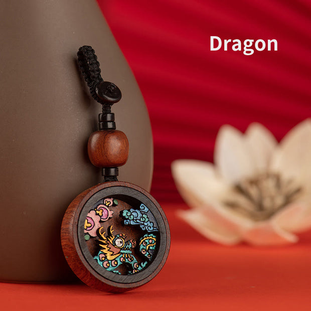 Buddha Stones Year Of The Dragon Hand Painted Chinese Zodiac Rosewood Carved Calm Key Chain (Extra 30% Off | USE CODE: FS30) Key Chain BS Dragon(A flash sale)