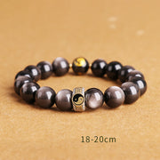 Buddha Stones 925 Sterling Silver Black Obsidian Gold Sheen Obsidian Silver Sheen Obsidian Yin Yang Protection Bracelet (Extra 35% Off | USE CODE: FS35) - Silver Sheen Obsidian - 12MM - image 2