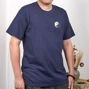 Buddha Stones Men's Summer Round Neck Short Sleeve Yin Yang Cotton T-Shirt Men's T-Shirts BS SteelBlue 3XL(Fit for US/UK/AU42; EU52)