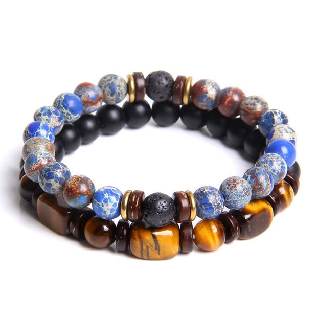 Buddha Stones 2PCS Healing Crystal Emperor Stone Tiger Eye Bead Bracelet Bracelet BS 1