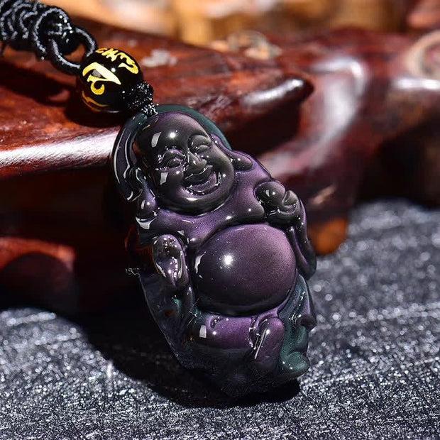 Natural Rainbow Obsidian Laughing Buddha Inner Peace Necklace Pendant Necklaces & Pendants BS 2