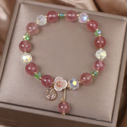 Buddha Stones Strawberry Quartz Rutilated Quartz Fluorite Flower Healing Bracelet Bracelet BS 3
